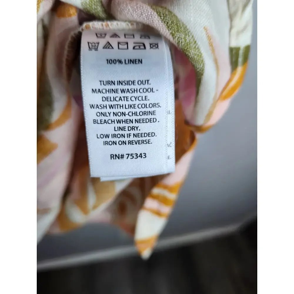 C&C California tropical linen shift dress sz L pockets opt tie waist boxy beachy - Picture 8 of 10